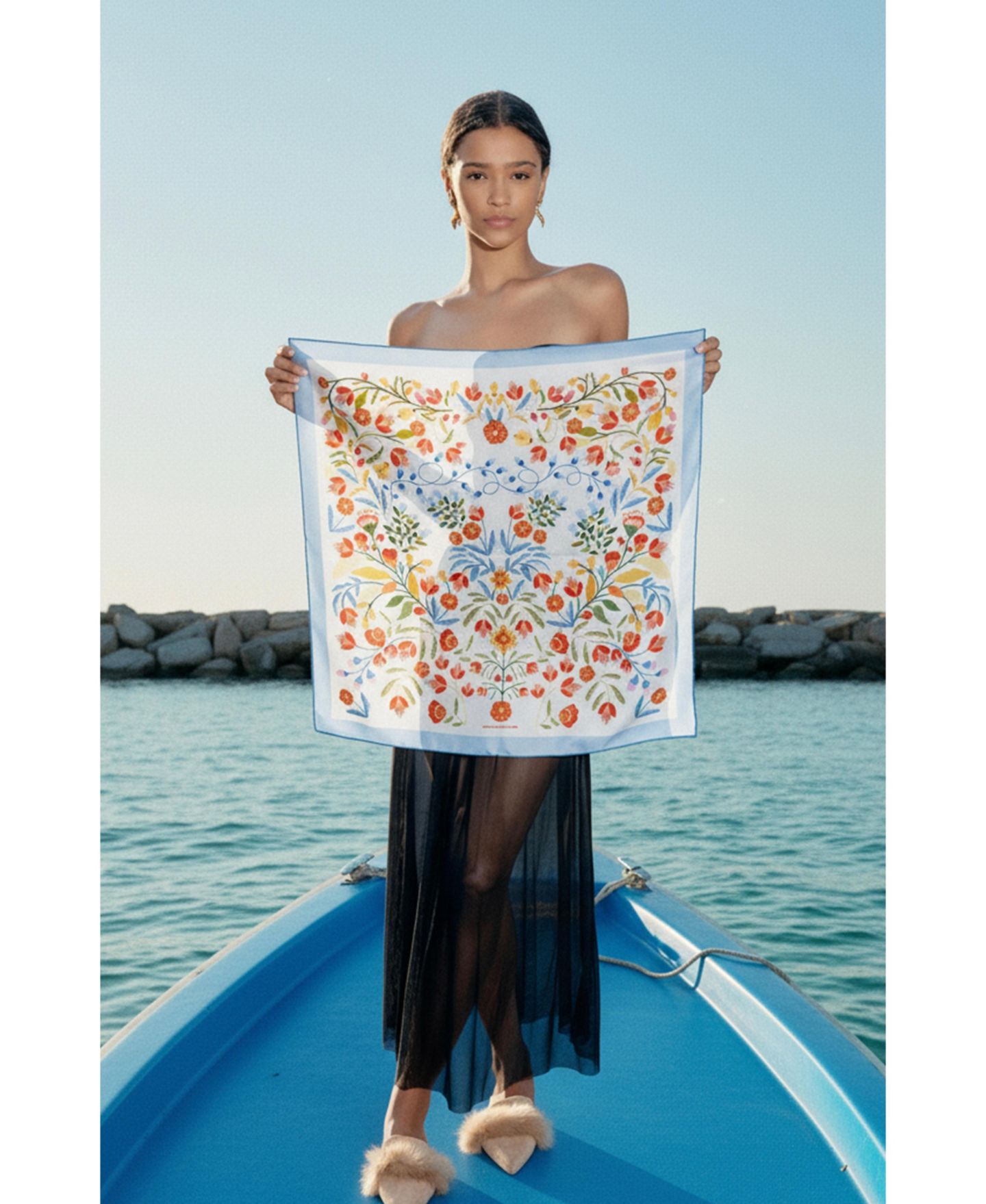 Женский шарф Jessie Zhao New York Porcelain Jardin Double Sided Silk, цвет: Белый — фото 2