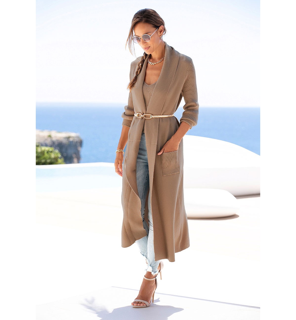 Lascana Women's Long Length Knit Cardigan With Pockets