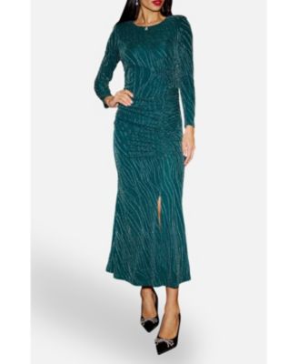 Women's Mesh Fitted Ruched Midi Dress