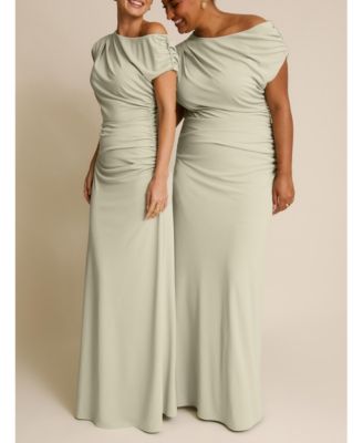 Women's Slash Neck Draped Bridesmaid Dress