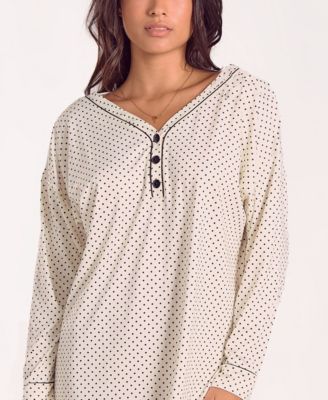 Women's Brushed Micro Stretch Knit Long-Sleeve Sleep Shirt 