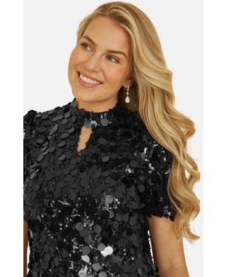 Women's Sequin Keyhole Neck Tunic Dress
