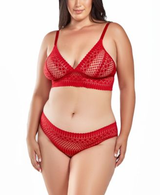 Plus Size 2 Piece Soft Cup Lace Bralette Lingerie Set