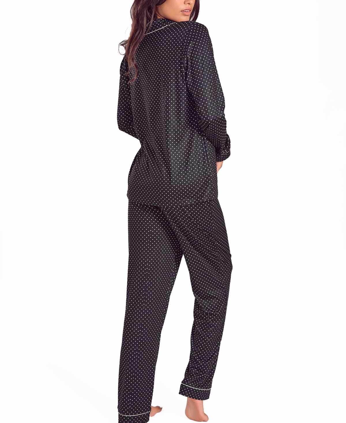 Icollection Women's Brushed Micro Stretch Knit Long-sleeve Pajama Set In Black