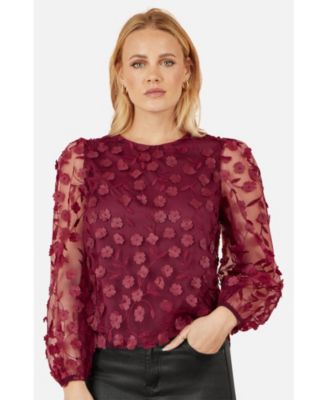 Women's Long Sleeve Sheer Floral Top
