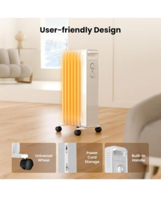 Portable Electric Radiato Portable Electric Radiator Heater,Space Oil Filled Heaters with 3 Heat Settings, Overheat & Tip-Over Protection,1500W