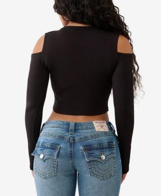 Women's Branded Rib Cut Out Top