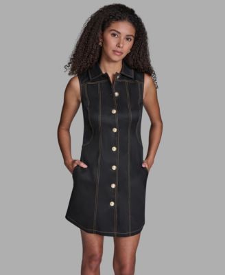 Women's Sleeveless Button Front Mini Shirt Dress