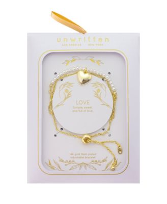 Gold Heart Glass Cultivated Pearls Beads Twist Chain Double Strand Bolo Bracelet