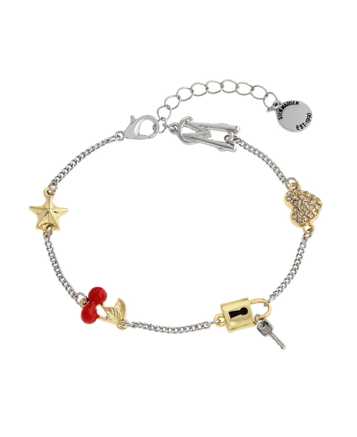 Steve Madden Faux Stone Signature Cherry Mixed Charm Bracelet