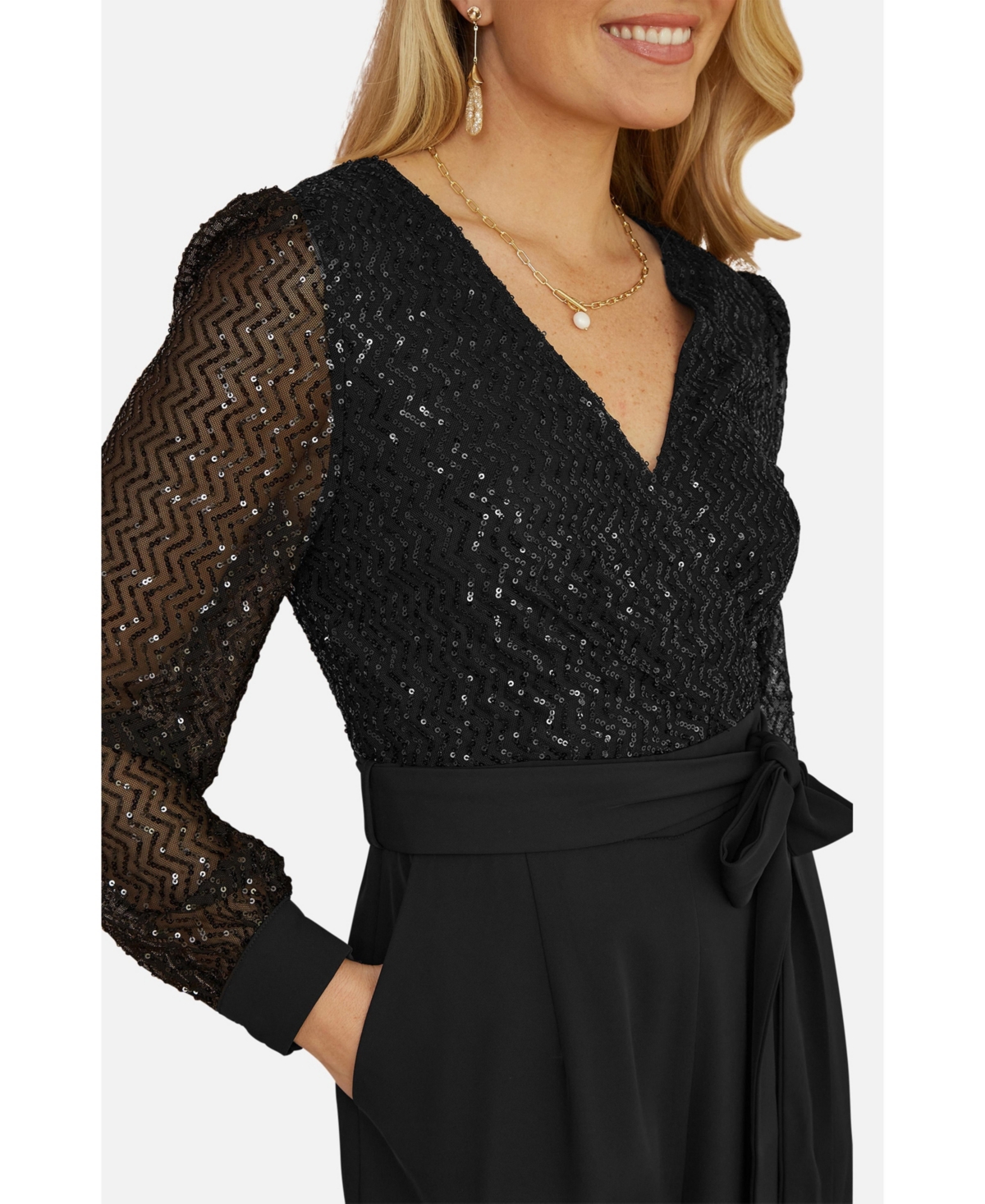 Yumi Women's Sequin Wrap Over Jumpsuit