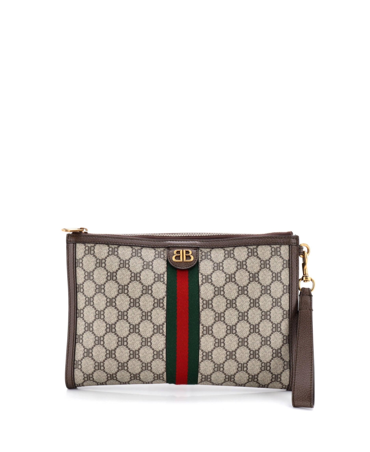 Pre-Owned Balenciaga x Gucci The Hacker Project Web Wristlet Clutch Bb Coated Canvas