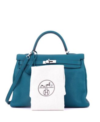 Kelly 35 Handbag Blue Clemence with Palladium Hardware