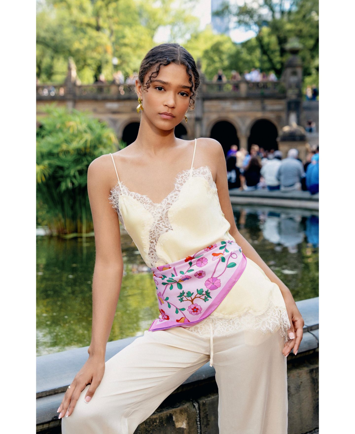 Женский шарф Jessie Zhao New York Blush Botanica Double Sided Silk, цвет: Розовый — фото 5