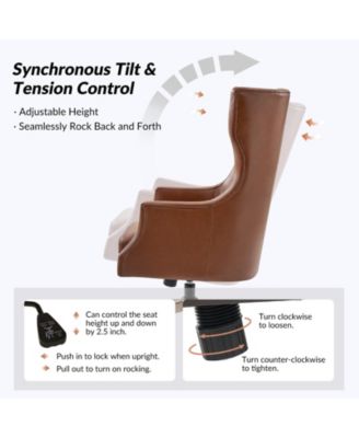 Heeg 47'' H Genuine Leather Swivel Adjustable Height Tilting Executive Chair with High Backrest