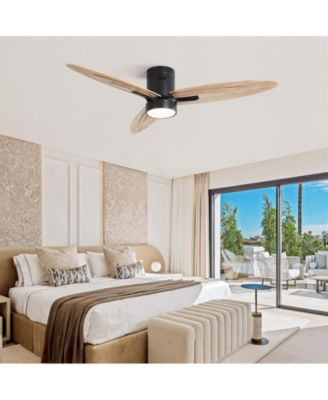 56-inch Modern Black 3-Blade Flush Mount Ceiling Fan with Remote Control Function and Led Lamp.