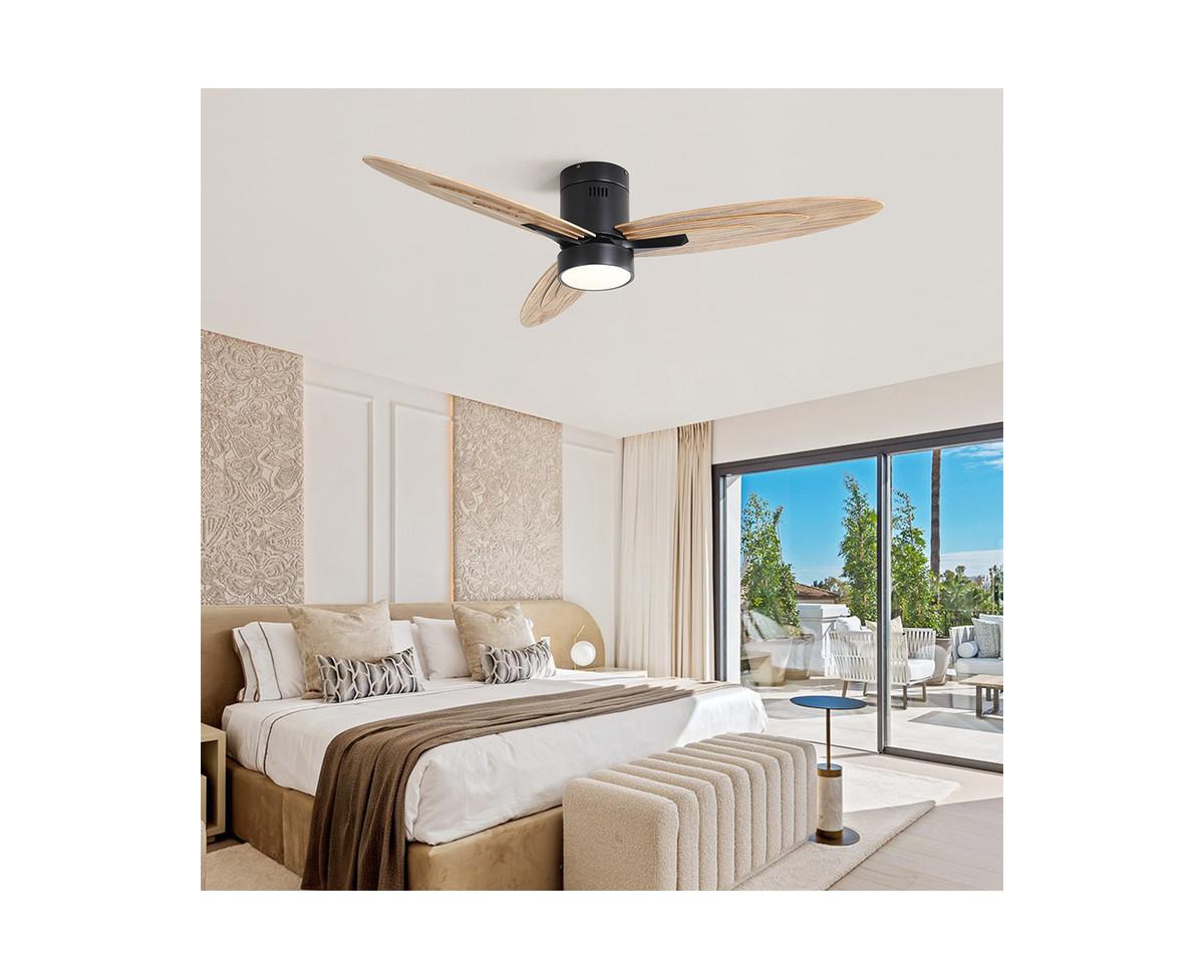 Sofucor 56-inch Modern Black 3-Blade Flush Mount Ceiling Fan with Remote Control Function and Led Lamp.