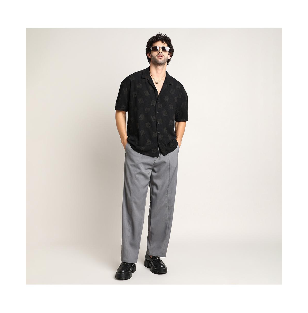 Campus Sutra Men's Onyx Black Indie-Cuban Oversized Shirt