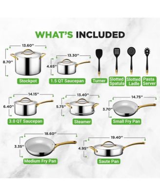 Stainless Steel Cookware Set with Ceramic Nonstick Interior, 16-Piece