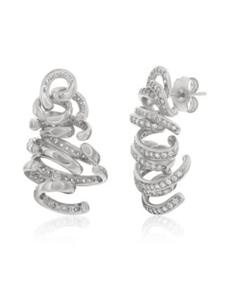 Suzy Levian Gala Collection Sterling Silver Cubic Zirconia Pave Spiral Drop Earrings