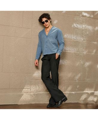 Men's Azure Blue Striped Cuban Shirt