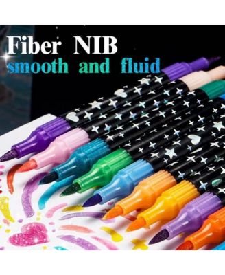 12 Glitter Colors Double-Ended Brush Marker Pens for Doodle, Writing, DIY Crafts, Greeting & Birthday Card Making
