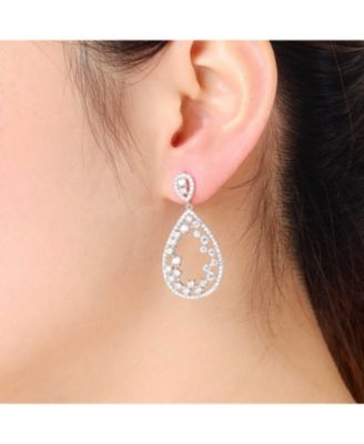 Women's Sterling Silver Teardrop Shaped Clear CZ Accent Drop Earrings