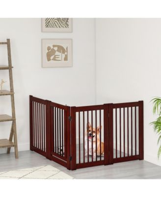 Freestanding Pet Gate 30'' Tall 4-Panel Wooden Dog Fence Solid Wood Foldable