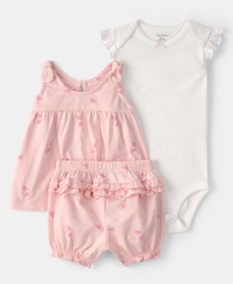 Carter's - Baby Girls' Printed Top, Bodysuit and Shorts, 3-Piece Set
