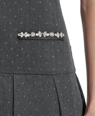 Petite Drop Waist Short-Sleeve Pleated Mini Dress