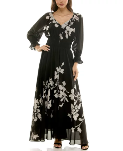 Petite Placement Print Maxi Dress - Lava Black/Ecru
