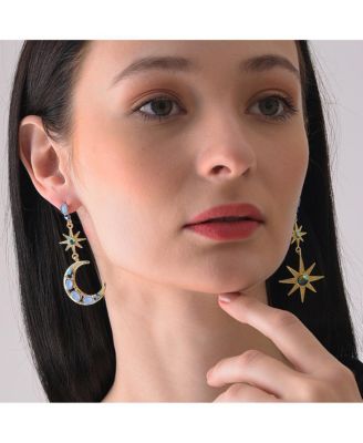 Cubic Zirconia Gold Celestial Motif Drop Earrings
