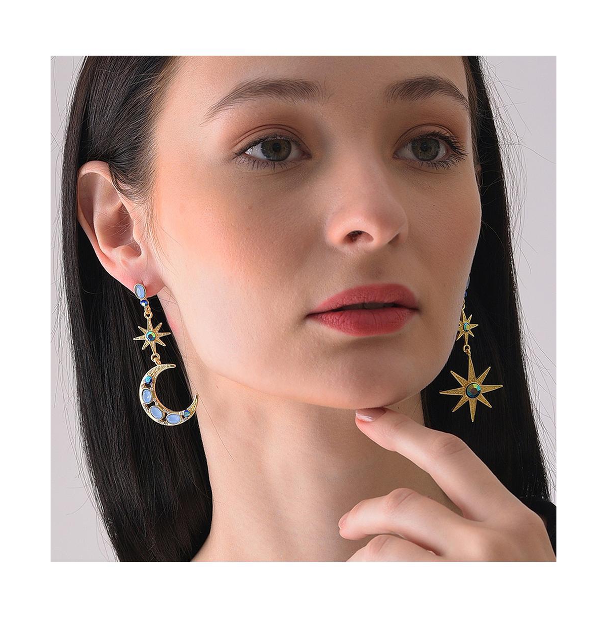 Sohi Cubic Zirconia Gold Celestial Motif Drop Earrings