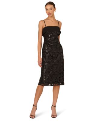 Adrianna - Women's Pleather Lace Detail Midi Dress