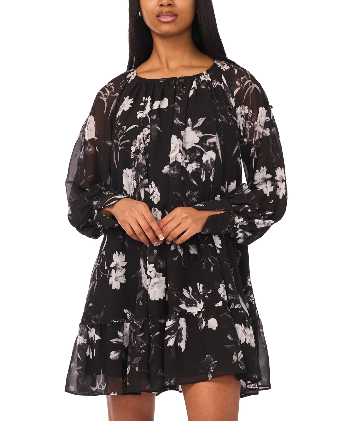 Msk Women's Printed Long-Sleeve Mini Dress