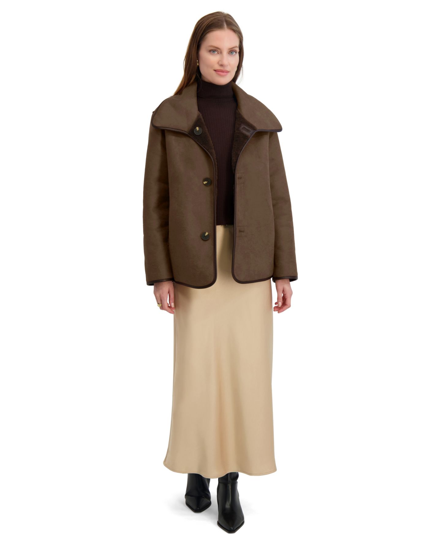 Женское пальто Tahari Reversible Faux-Shearling Button-Front, цвет: Шоколадный — фото 2