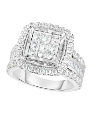 Macy's Diamond Princess Cluster Halo Ring (2 ct. t.w.) in 10k White ...