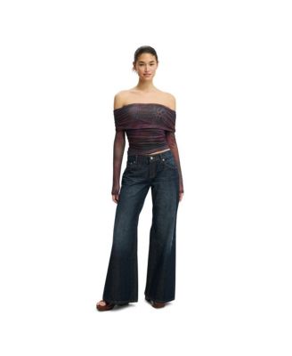 Women's Ashley Off Shoulder Mesh Long Sleeve Top