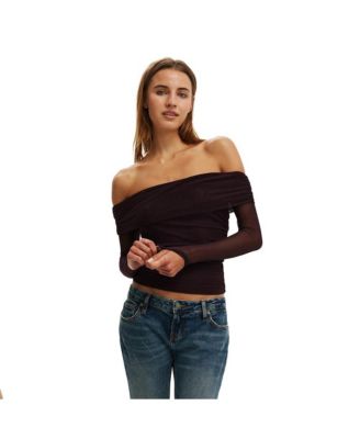 Women's Ashley Off Shoulder Mesh Long Sleeve Top