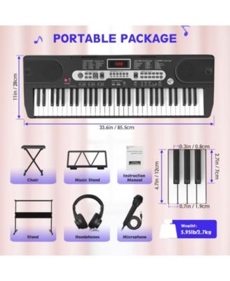61-Key Electronic Keyboard Piano with Lighted Keys, Teaching Modes, Headphones, Stand