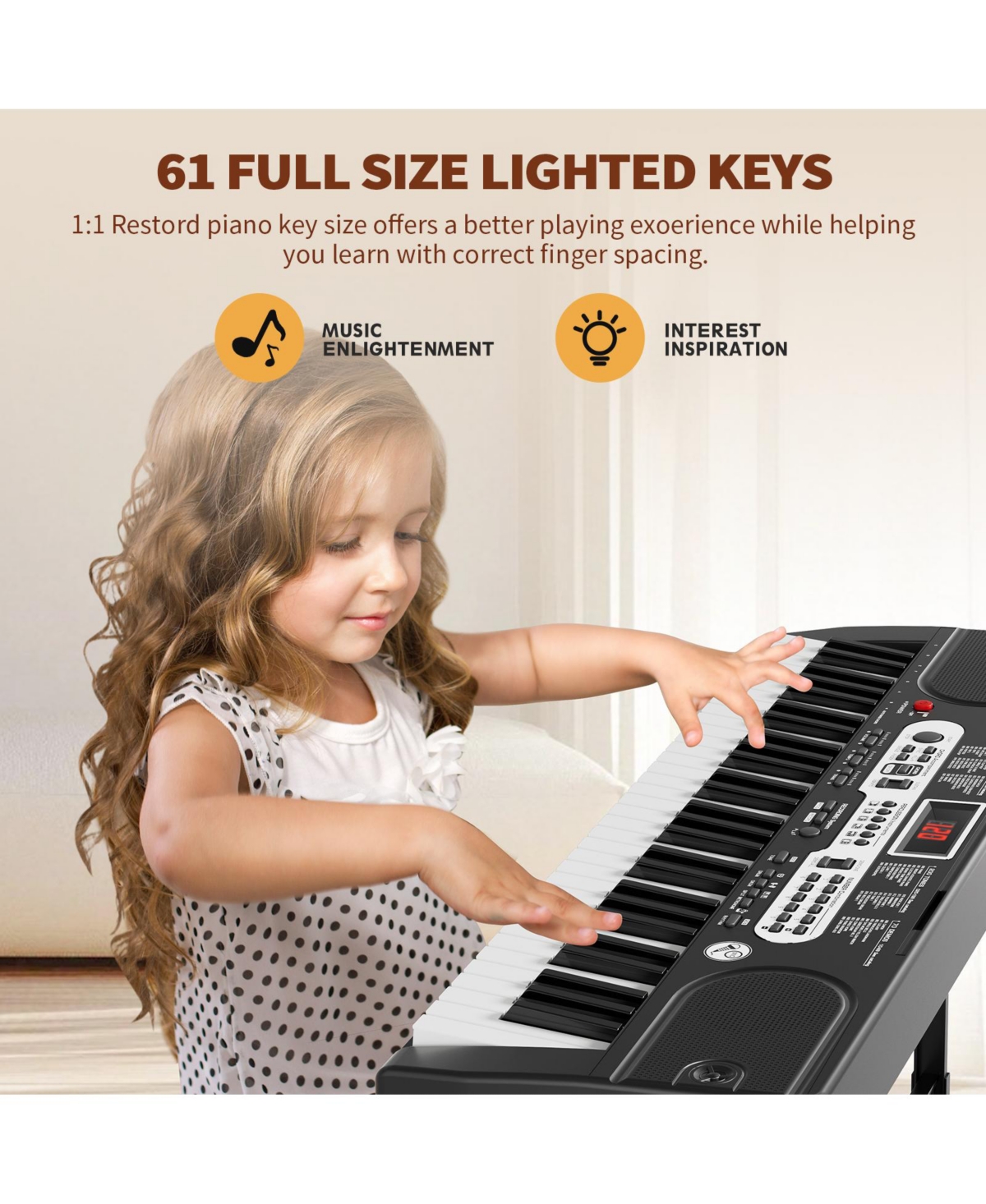 61 Key Electronic Keyboard Piano for Beginners Musical Keyboard with Piano Stand Lcd Screen and 3 Teaching Modes