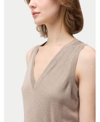 Women's V-neck Silk Cashmere Dress Yellow