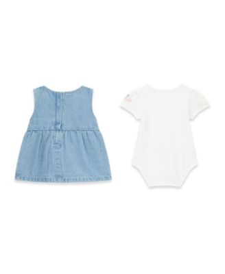 Baby Girls' Short-Sleeve Bodysuit and Denim Romper, 2-Piece Set