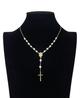 Cubic Zirconia Gold Plated Cross Rosary Pendant Y Necklace