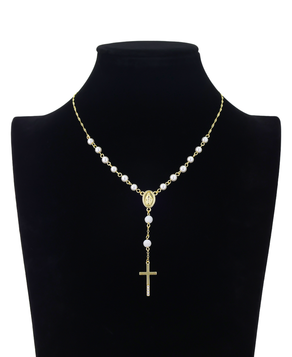 Unwritten Cubic Zirconia Gold Plated Cross Rosary Pendant Y Necklace