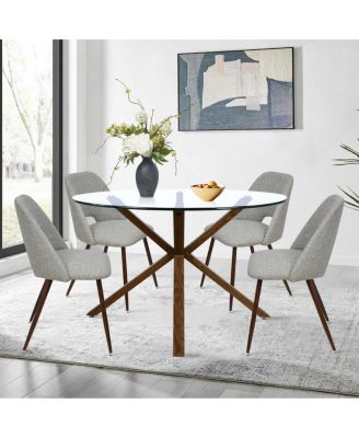 Modern 5-Piece Glass Top Dining Set for Small Spaces, 39.4'' Round Table with Fabric Chairs for Kitchen or Apartment-Maison Boucle