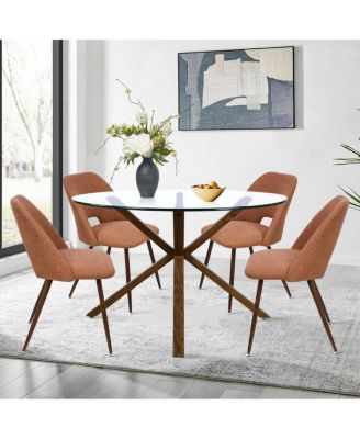 Modern 5-Piece Glass Top Dining Set for Small Spaces, 39.4'' Round Table with Fabric Chairs for Kitchen or Apartment-Maison Boucle