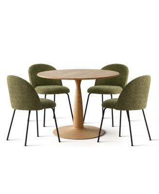 5-Piece Round Dining Table Set, 39.5'' MDF Wood Top with Metal Base and Upholstered Chairs for Small Spaces-Maison Boucle