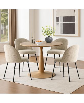 5-Piece Round Dining Table Set, 39.5'' MDF Wood Top with Metal Base and Upholstered Chairs for Small Spaces-Maison Boucle