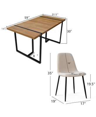 5-Piece Dining Table Set with 59'' MDF Table, Rectangular Wood-Look Top and Black Metal Legs with 4 Upholstered Chairs-Maison Boucle